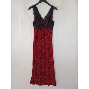 Soma Cool Nights Babydoll Maxi Chemise Leopard Lace Trim Nighty Nightgown Small